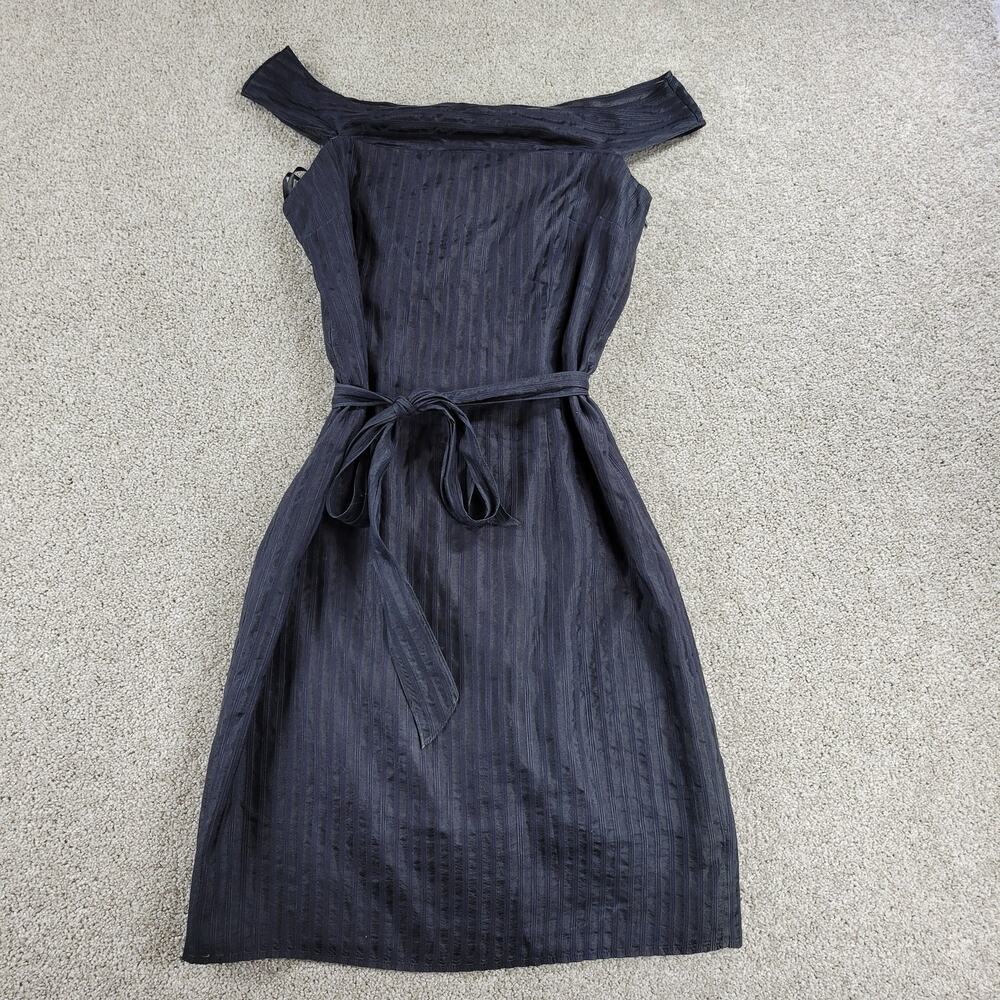 VTG Milly of NY Womens Silk Dress 8 Black Two Tone Off Shoulder Belted Lined USA